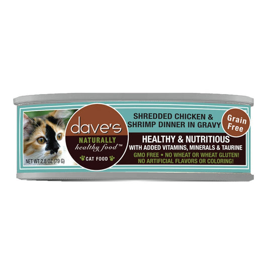 Dave's Cat Grain Free Shredded Chicken N Shrimp 2,8oz, (Case Of 24)