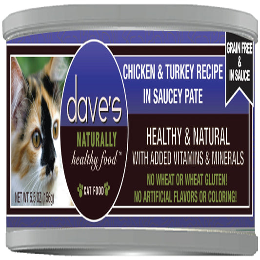 Dave's Cat Grain Free Saucey Chicken N Turkey 5.5oz. (Case Of 24)