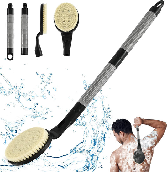 Back Scrubber Anti Slip for Shower, 21.7Ó Detachable Back Bath Brush for Shower, Back Scrubber, Exfoliation and Improved Skin Health for Elderly with Limited Arm Movement, Disabled (21.7Ó Black)