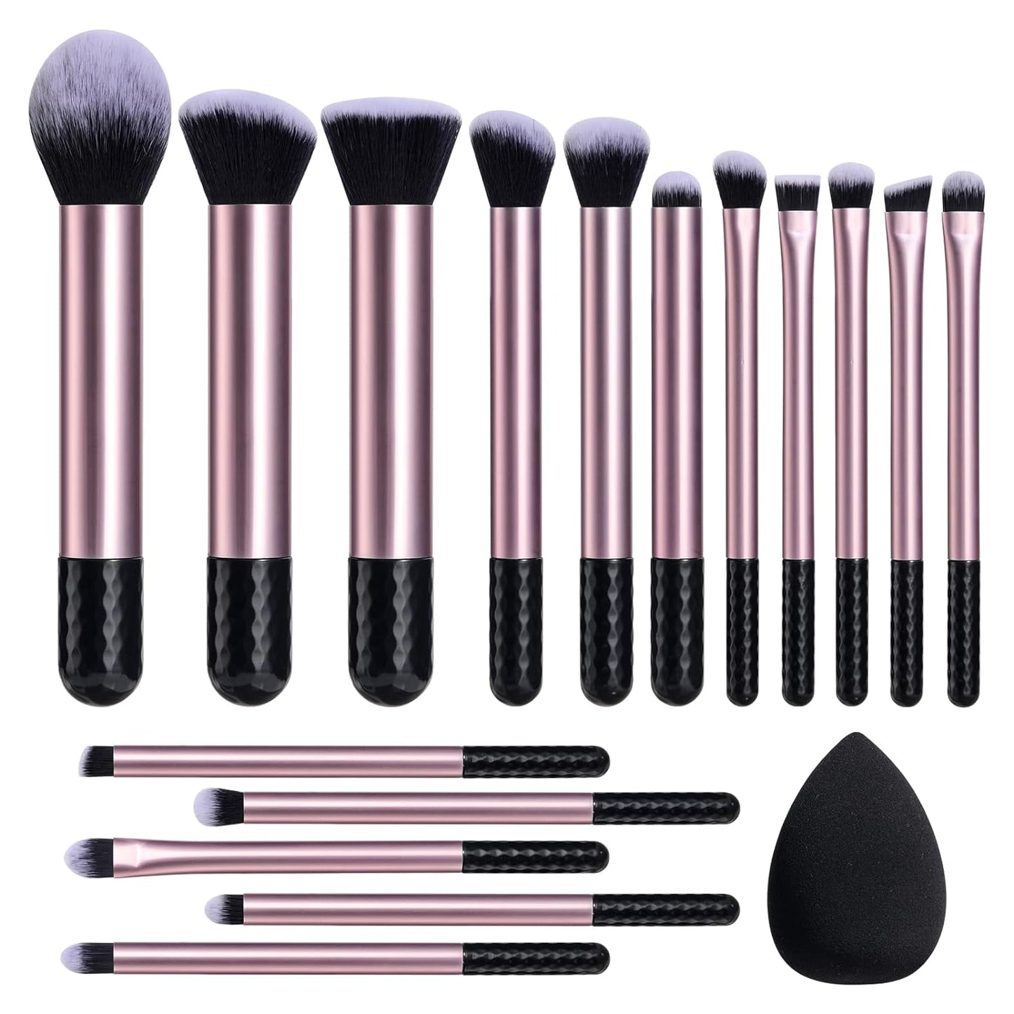 BS-MALL Makeup Brushes 16 Pcs Purple Short Handle Travel Makeup Brus Set with 1 Triangle Puff and Makeup Sponge