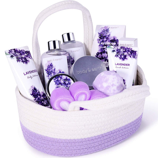 Gift Baskets for Women - Regalos Para Mujer, Body & Earth Gift Sets with Bubble Bath, Shower Gel, Body Lotion, Lavender Spa Gifts for Women, Spa Kit Mom Gifts, Valentines Day Gifts for Her