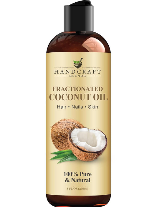Handcraft Blends Fractionated Coconut Oil - 100% Pure & Natural Premium Grade Coconut Carrier Oil for Essential Oils, Massage Oil, Moisturizing Hair Oil & Body Oil - 8 fl. Oz