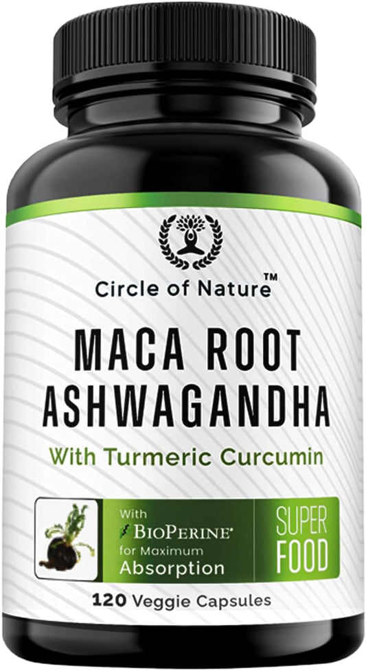 Maca Root 10,000 mg, Ashwagandha 6000mg Extract, Capsules for Men & Women with Turmeric Curcumin and Bioperine 120 Capsules Made in USA
