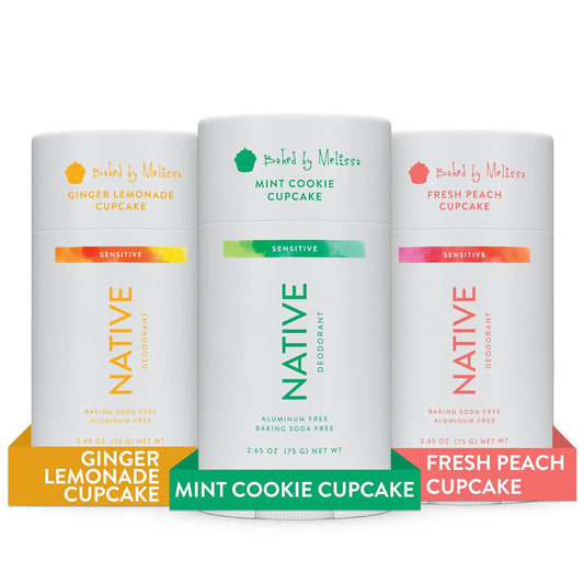 Native Sensitive Natural Deodorant for Women and Men, Aluminum & Baking Soda Free, Phthalate & Talc Free, Coconut Oil & Shea Butter | Mint Cookie, Ginger Lemonade, Fresh Peach Cupcake - Variety 3 Pack