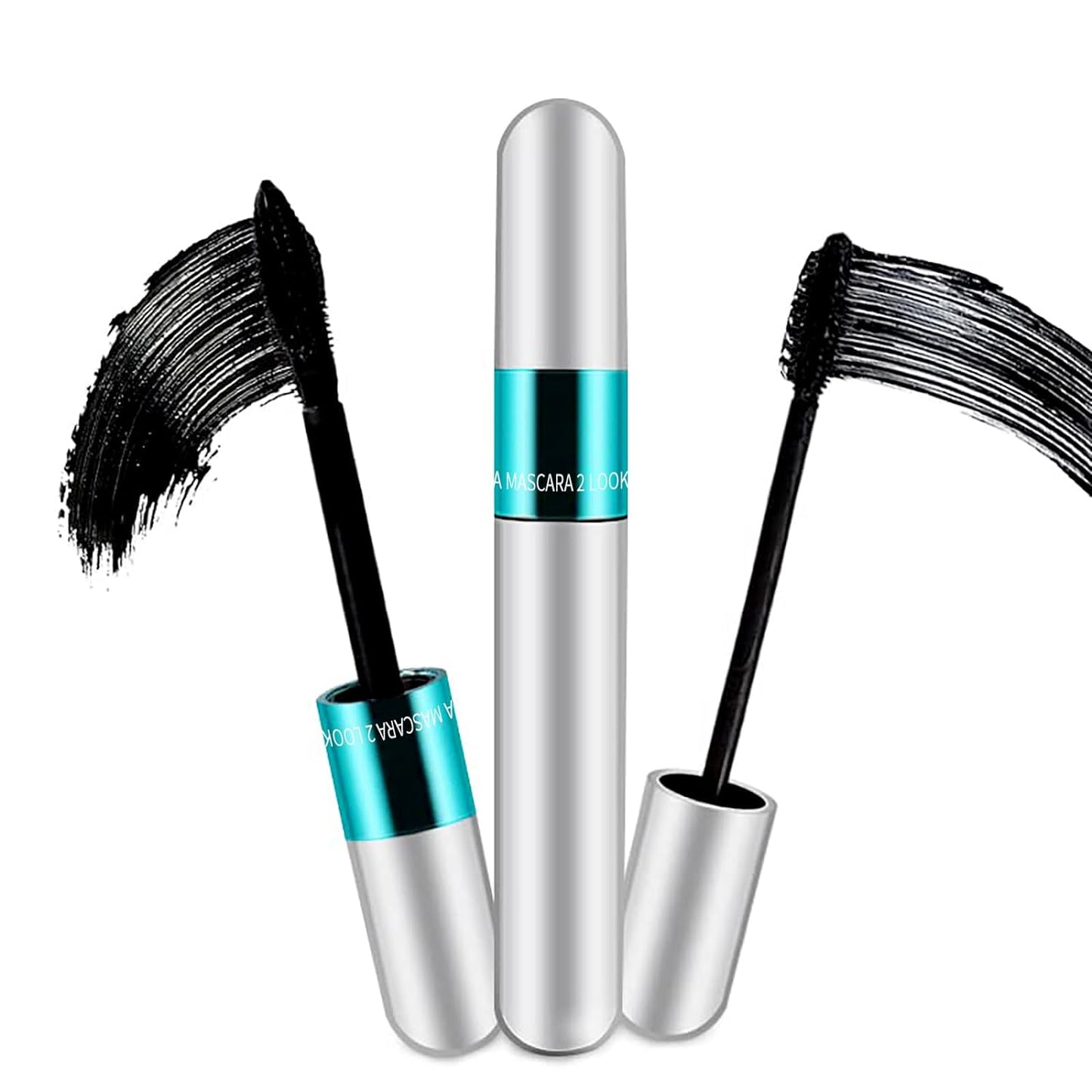 2 Pack 2 in 1 for Mascara 5x Longer Washable, 2 in 1 4D Silk Fiber Lash Mascara, No Clumping, Long-lasting Black Mascara