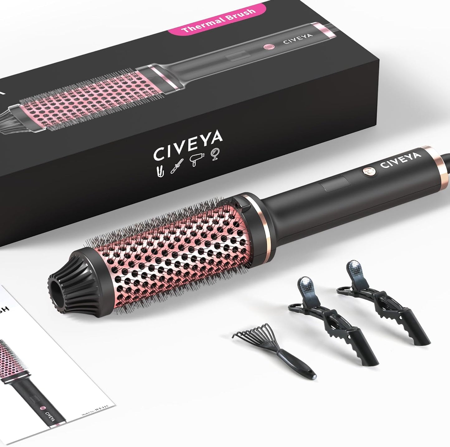 CIVEYA Thermal Brush 1.5 Inch, Temp Adjustable Heated Round Brush, Ionic Thermal Round Brush Curling Iron, Thermal Hair Brush for Curling, Smoothing, Volumizing, Hot Round Brush Pink