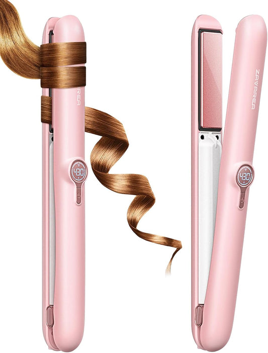 Cordless Hair Straightener, Portable Ceramic Hair Straightener and Curler for On-The-go Styling, Travel Straightening Iron USB Rechargeable Cordless Flat Iron for All Hair Types, Gift for Girls/Women