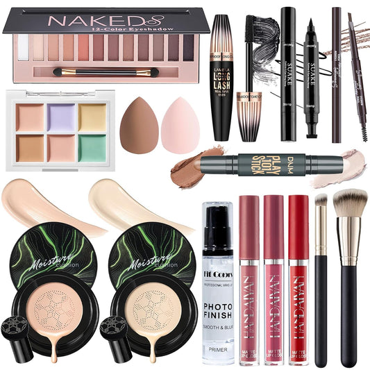YBUETE Makeup Set Gift All in One Multipurpose Makeup Kit for Women Girls Teens,- CC Cream Foundation Eyeshadow Primer Counter Stick Concealer Lip Gloss Eyeliner Pencil Mascara Makeup Brush & Sponges