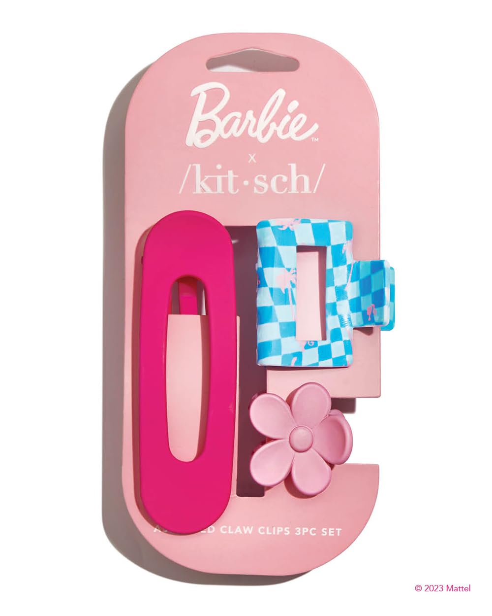 Barbie x Kitsch Medium Open Shape Hair Claw Clips - Stylish Hair Accessories for Thick Hair - Includes Cute Flower & Big Matte Clips for Teen Girls - Set of 3