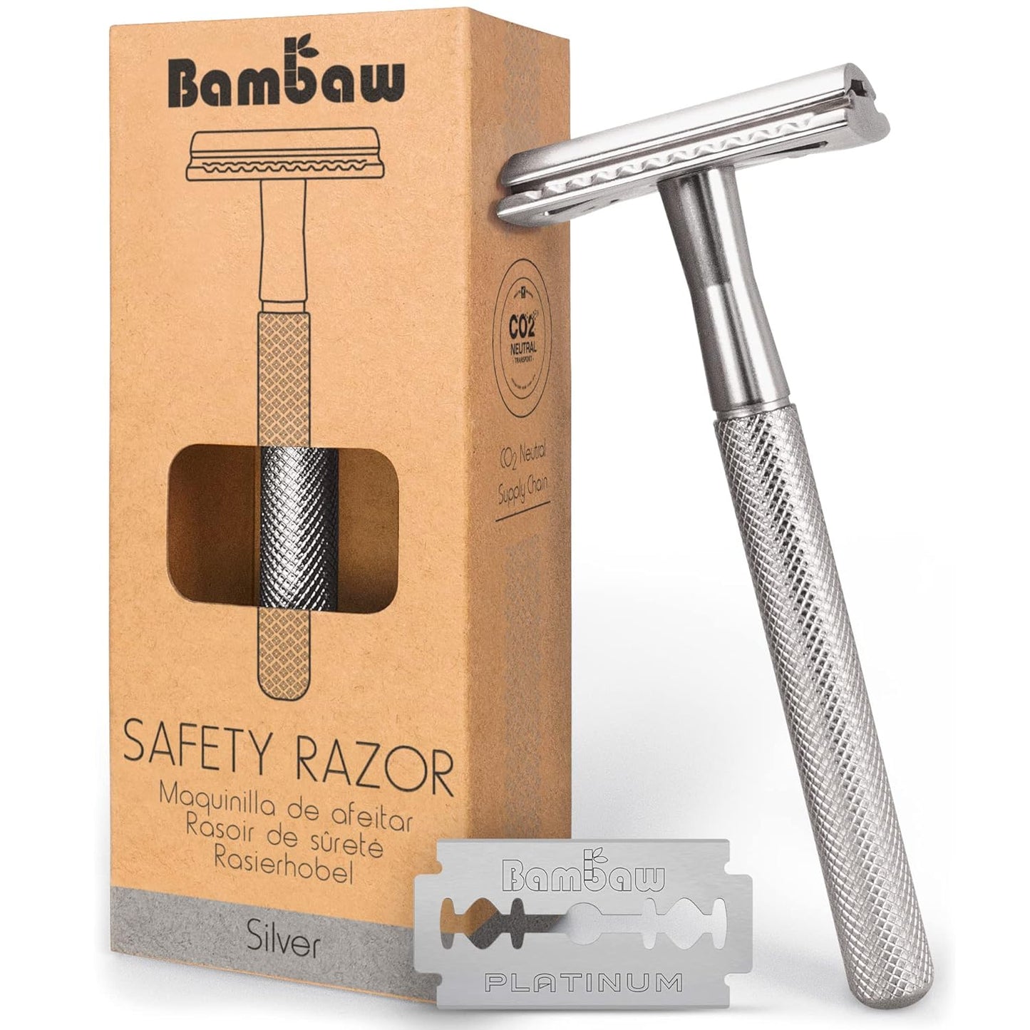 Bambaw Double Edge Safety Razor for Men & Women, Metal Razor with a Stainless Steel Blade, Eco-Friendly Razor Ð Silver