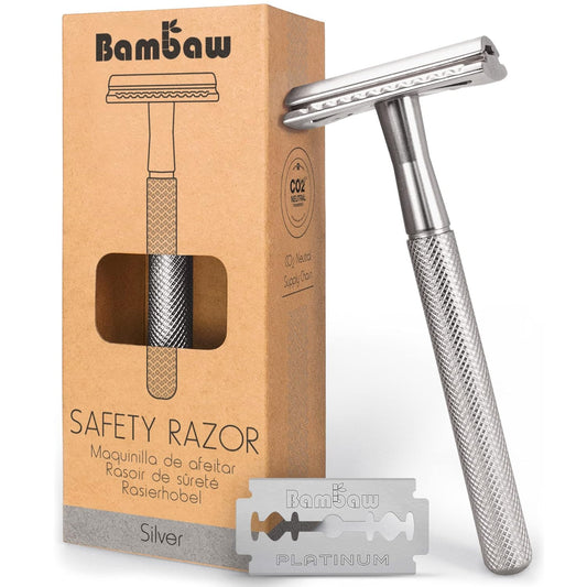 Bambaw Double Edge Safety Razor for Men & Women, Metal Razor with a Stainless Steel Blade, Eco-Friendly Razor Ð Silver