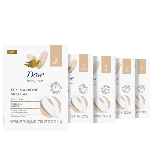 Dove Body Love Beauty Bar Soap Eczema-Prone Skin Care 10 Count Fragrance Free Instantly Soothes & Nourishes Dry-Itchy Skin Colloidal Oatmeal 7.5 oz