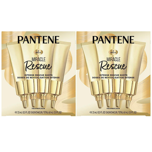 Pantene Hair Mask Miracle Rescue Shots, Intensive Repair Treatment for Damaged Hair, 4 count 0.5 oz Each, Twin Pack