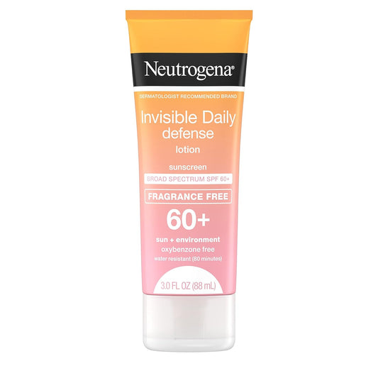 Neutrogena Invisible Daily Defense Fragrance-Free Sunscreen Lotion, Broad Spectrum SPF 60+, Oxybenzone-Free & Water-Resistant, Sun & Environmental Aggressor Protection, 3.0 fl. Oz