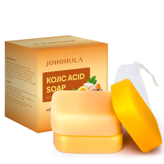 Johohula Kojic Acid Dark Spot Remover Soap Bars with Vitamin C, Retinol, Collagen, Turmeric - Smooth for Face and Body, Firm and smooth skin - 3 X 100g Bars