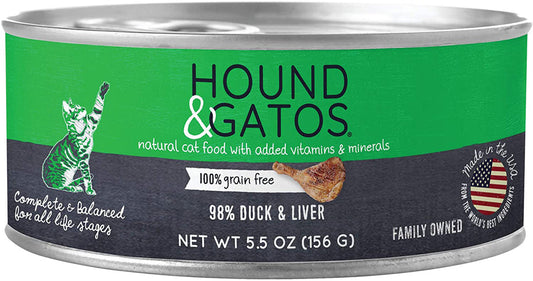 Hound and Gatos Cat Grain Free Duck and Liver 5,5oz, (Case of 24)