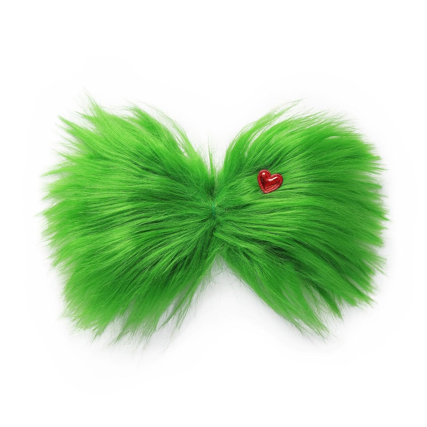 Large Green Furry Hair Bow with Red Heart Women Girls Costume Accessories Christmas Hair Clip Tree Decorations