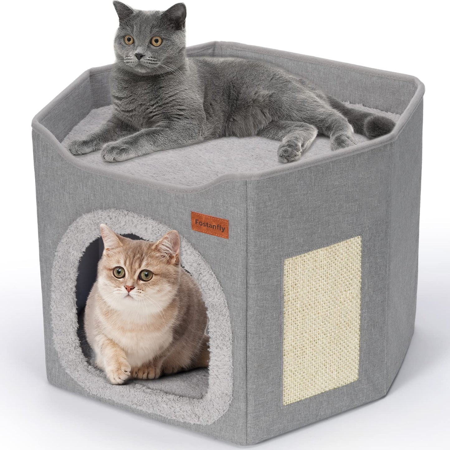 Cat Cave Beds for Indoor Cats, Large House with Cat Scratcher Foldable Hideaway Bed