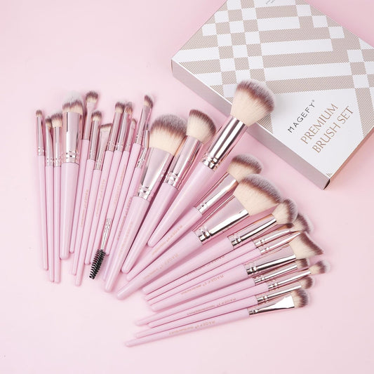 Makeup Brushes, 25Pcs Makeup Brush Set Foundation Eyeshadow Blush Brush Blending Concealers Face Powder Eye Make up Brushes Set with Gift Box (Pink)