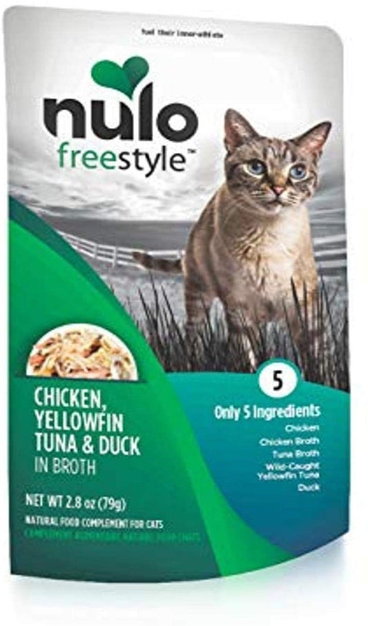 Nulo Chicken; Yellowfin Tuna and Duck in Broth Pouch Cat Wet Food 2.8 oz 24 Pack
