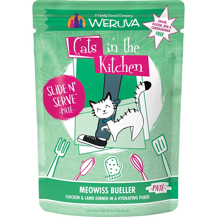 Cats In The Kitchen Slide N Serve Meowiss Bueller Chicken and Lamb Dinner 3oz. Pouch (Case Of 12)