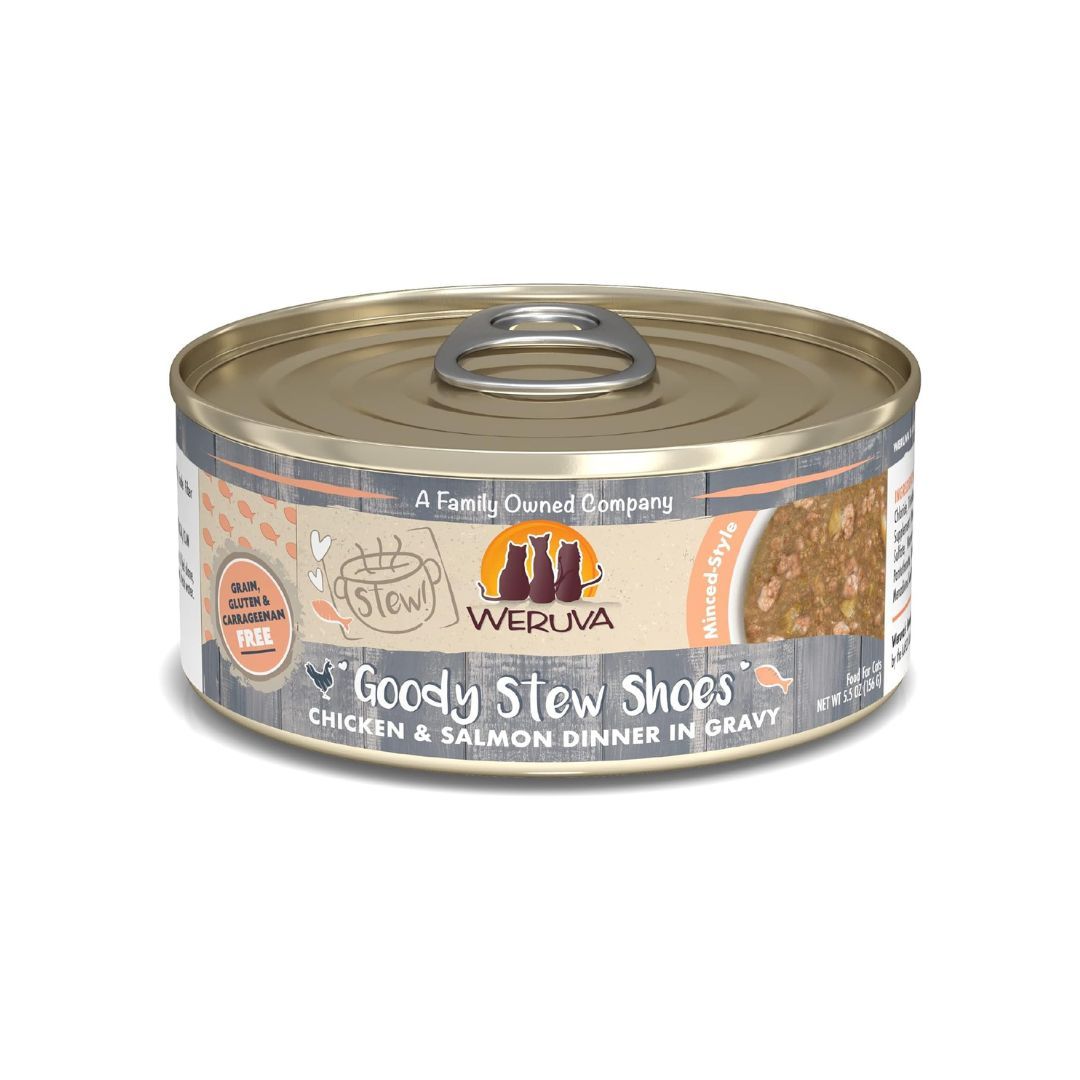 Weruva Cat Goody Stew Shoes Chicken and Salmon Dinner in Gravy 5.5oz (Case Of 8)