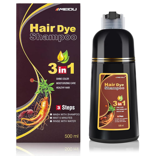 KINGMING Dark Brown Hair Dye Shampoo for Gray Hair 3 in 1 - Champu Con Tinte Para Canas- Herbal Ingredients Instant Color Shampoo Hair Dye for Women & Men 100% Coverage Shampoo 500ml_Dark Brown_