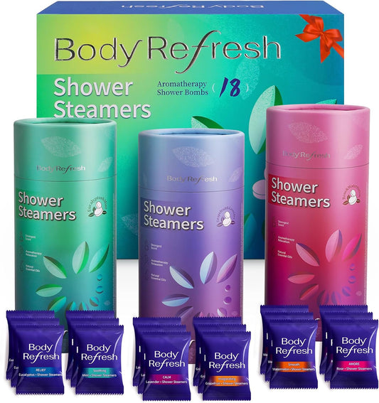 BodyRefresh Shower Steamers - 18 Pack Shower Bombs with Essential Oils, Personal Care Birthday Gifts for Women, Gifts for Mom, Valentines Day Gifts for Her Him