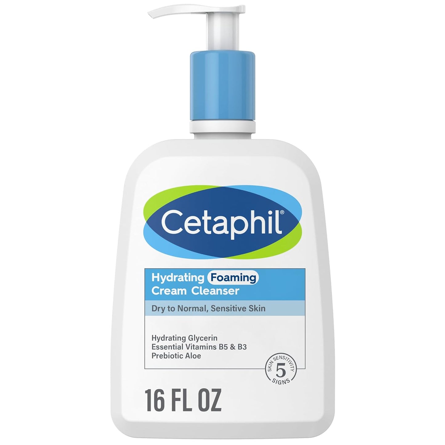 Cetaphil Cream to Foam Face Wash, Hydrating Foaming Cream Cleanser, 16 oz, For Normal to Dry, Sensitive Skin, with Soothing Prebiotic Aloe, Hypoallergenic, Fragrance Free