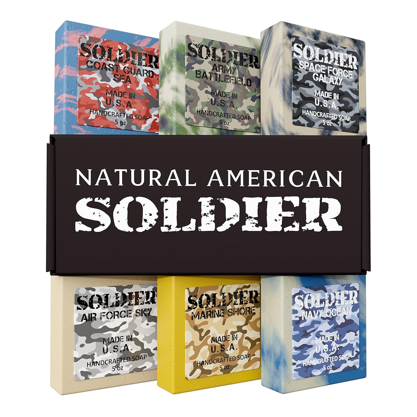 NATURAL AMERICAN Mens Bar Soap Ð Masculine Scents, 100% All Natural Soap for Men - Essential Oils, Organic Shea Butter - Mens Soap (6pk), Man Soap Made in USA, 5 oz Mens Soap Bar - SOLDIER Body Soap