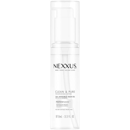 Nexxus Clean & Pure 5 in 1 Invisible Oil for Frizzy Hair, Nourishing Detox Paraben & Dye Free, 3.3 Fl Oz