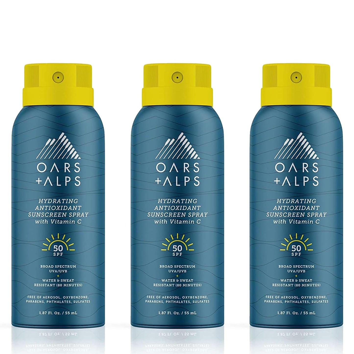 Oars + Alps Hydrating SPF 50 Sunscreen Spray, Infused with Vitamin C and Antioxidants, Water and Sweat Resistant, TSA Friendly, 1.87 Oz Each, 3 Pack