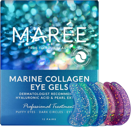 MAREE Eye Gel Pads - Under Eye Wrinkle Patches for Puffy Eyes and Dark Circles with Natural Marine Collagen & Hyaluronic Acid - Anti-Aging Eye Mask for Face to Soothe Puffiness, Eye Bags and Wrinkles