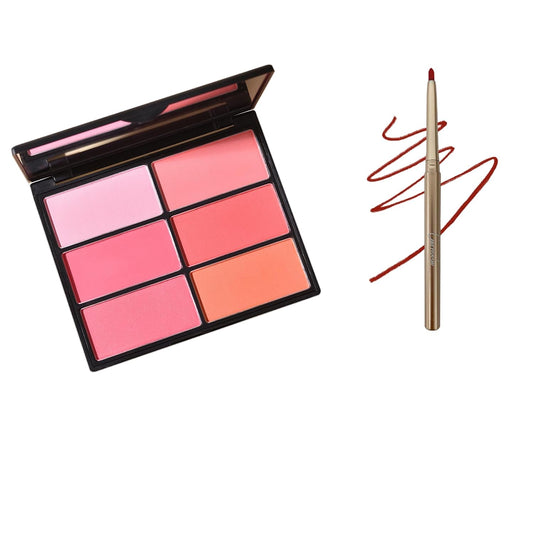 CAR MELA Blush Palette and Red Eyeliner Set, Highly Pigmented Blush for Cheeks and Red Eyeliner, Long-lasting Makeup Set
