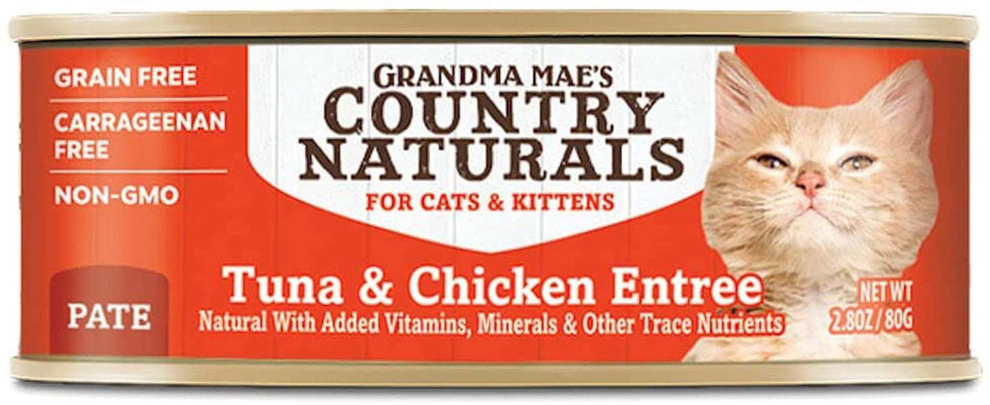 Grandma Maes Country Naturals Grain Free Tuna and Chicken Cat and Kitten Wet Food 2.8 oz 24 Pack