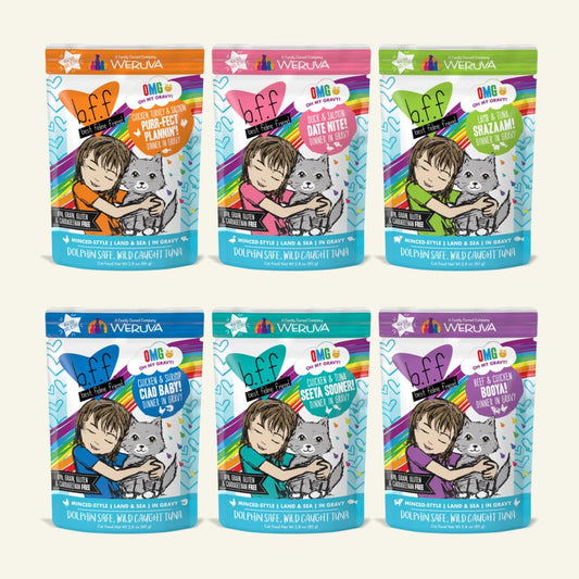 BFF Cat Omg Potluck O Pouches Variety Pack. 2.8oz.(Case Of 12)