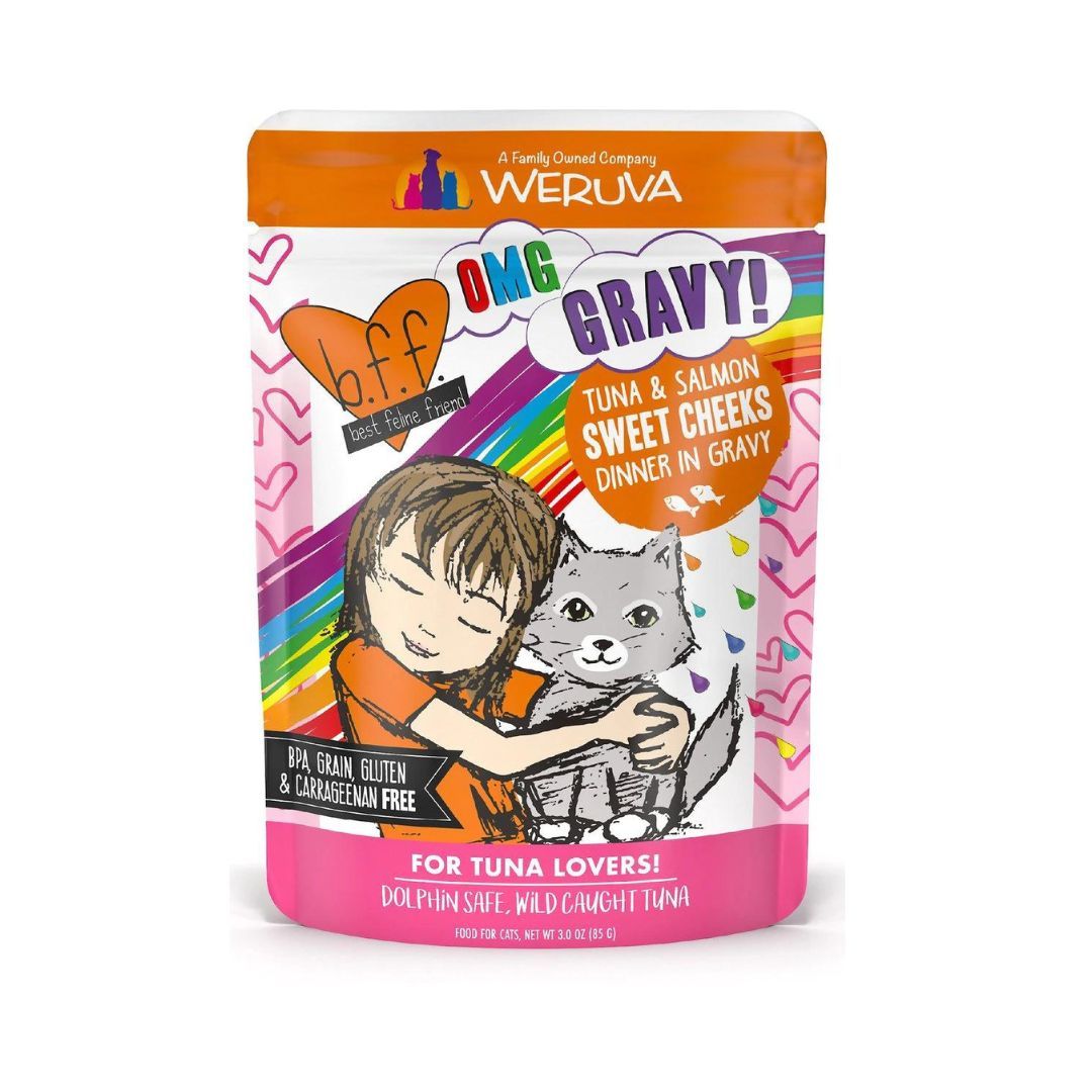 BFF Cat Omg Tuna and Salmon Sweet Cheeks Dinner in Gravy 3oz. (Case Of 12)