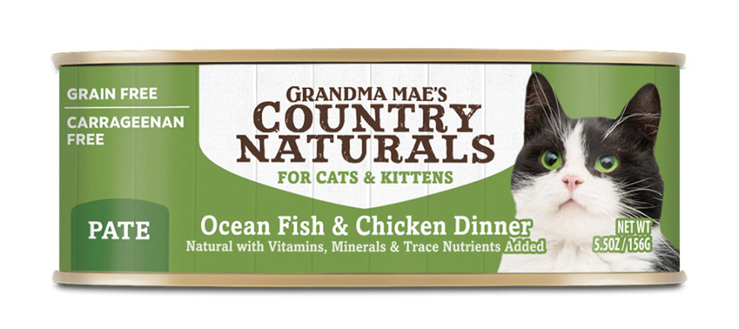 Grandma Maes Country Naturals Grain Free Ocean Fish and Chicken Cat Wet Food 5.5 oz 24 Pack