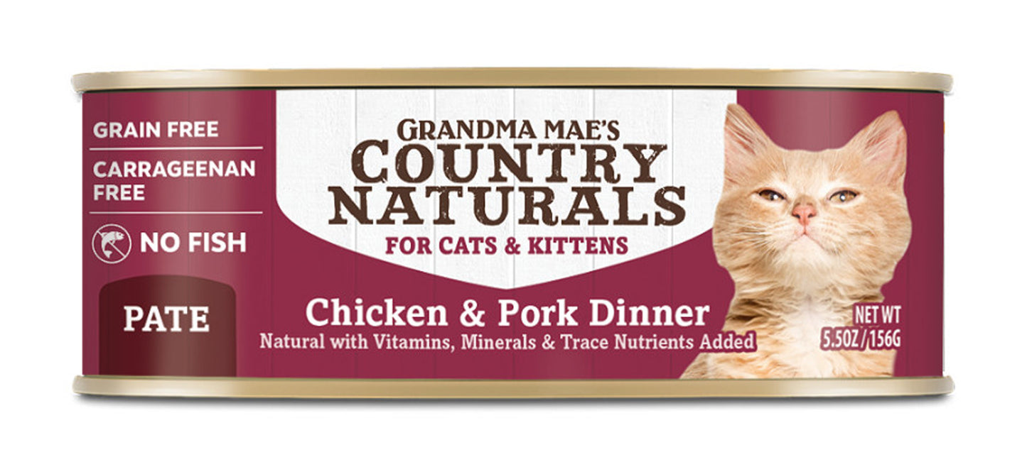Grandma Maes Country Naturals Grain Free Pork and Chicken Dinner Cat Wet Food 5.5 oz 24 Pack