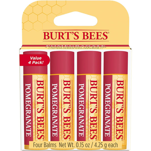 Burt's Bees Pomegranate Lip Balm, Lip Moisturizer With Responsibly Sourced Beeswax, Tint-Free, Natural Conditioning Lip Treatment, 4 Tubes, 0.15 oz.