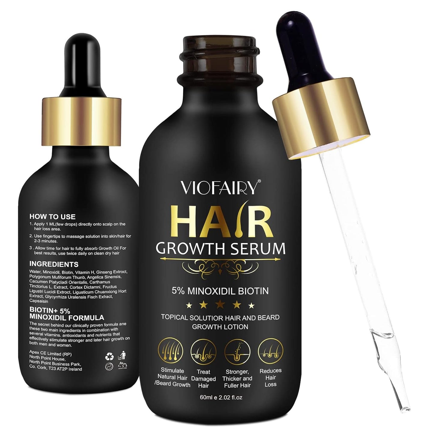 5% Minoxidil for Men and Women - Biotin Hair Growth Serum & 5% Minoxidil Treatment for Stronger Thicker Longer Hair Ð Natural Hair Growth Thickening Treatment - Stop Thinning & Hair Loss-1Month supply