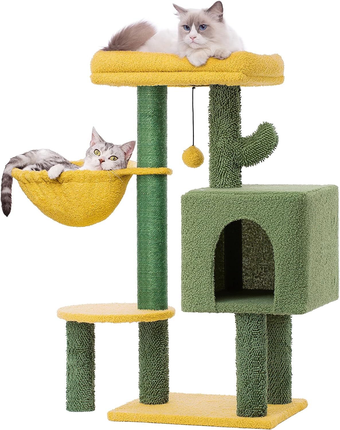 Cactus Cat Tree 34 Inches Cute Cat Tower with Padded Top Perch, Comfy Hammock