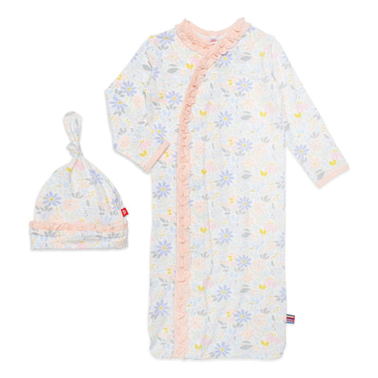 Magnetic Me Darby Modal Magnetic Cozy Sleeper Gown + Hat Set With Ruffles
